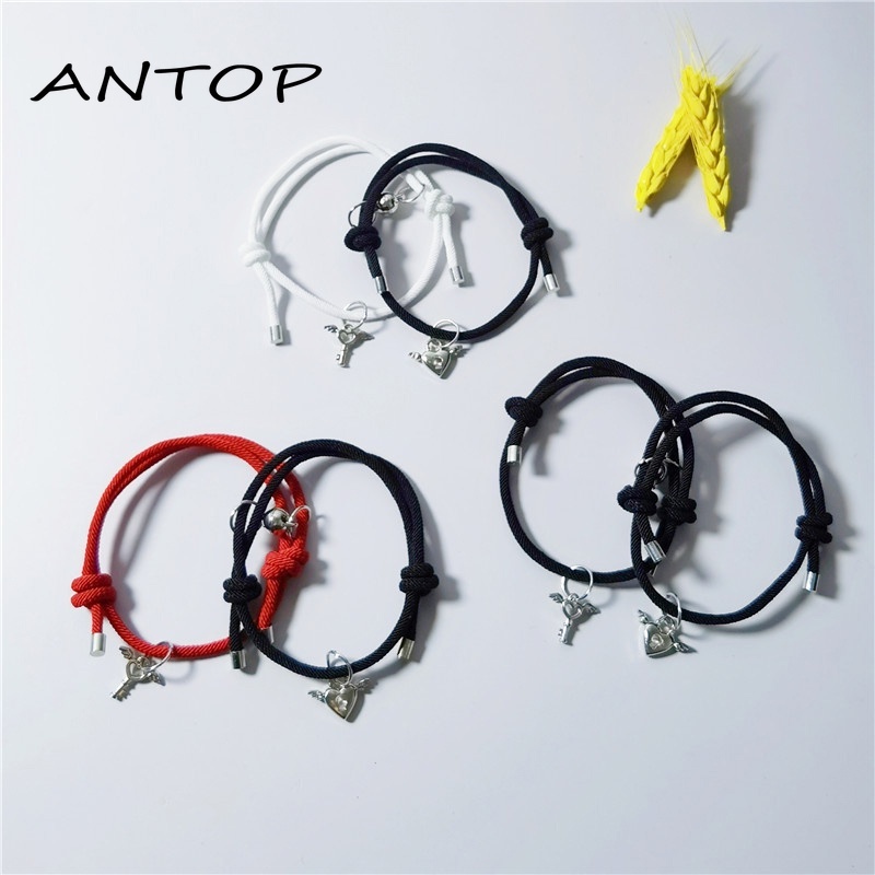 2pcs Gelang Couple Magnet Pasangan Sayap Cinta Kunci Unisex Fashion Aksesoris Hadiah