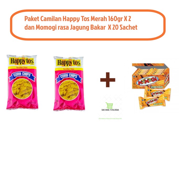 

⭐ COD ⭐ Paket Cemilan Happy Tos Merah 160gr X 2 dan Momogi X 20 Sachet