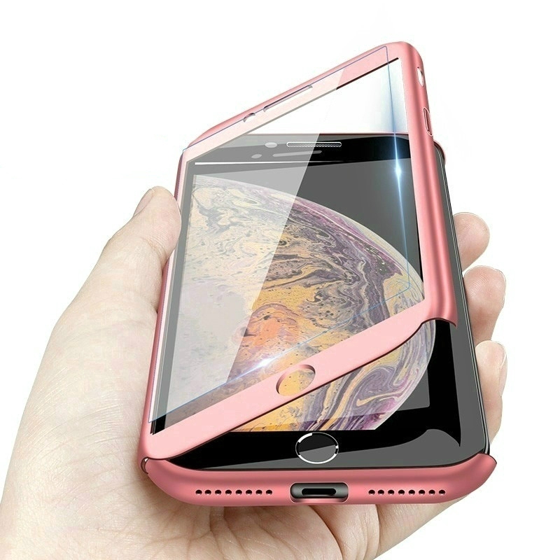 Hard Case PC + Tempered Glass Pelindung Layar Full 360 ° Untuk iPhone 5S SE 6 6S 7 8 Plus