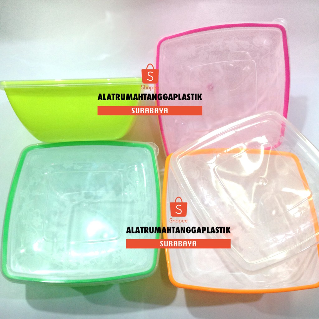 6pcs Mangkok + Tutup Plastik/ Mangkok Unik/ Mangkuk Souvenir/ Mangkok Gunma Calista Segi