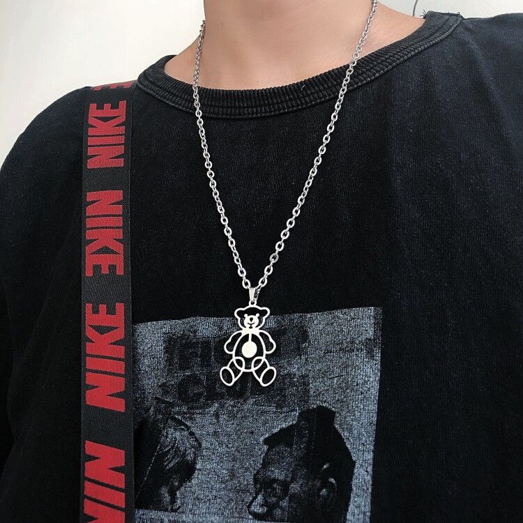 Kalung Hias Liontin Beruang Model Hollow Gaya Hip Hop Untuk Pria Dan Wanita