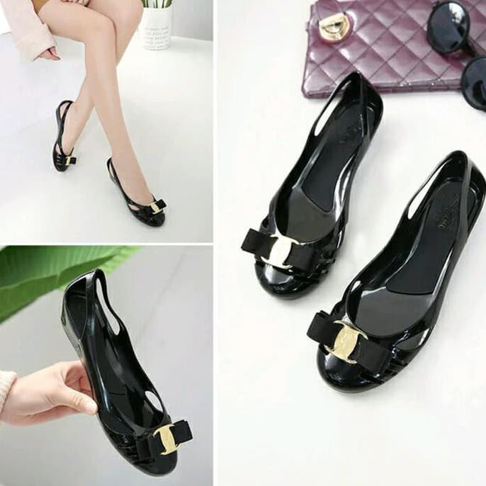 Diskon Best Seller - Jelly Shoes 4 - Flat Shoes - Sepatu Wanita Pita Kecil - Hitam, 36 Terbaru