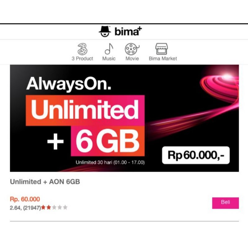 KUOTA.3.UNLIMITED+6GB/10GB/KUOTA_AON/PAKETAN.THREE