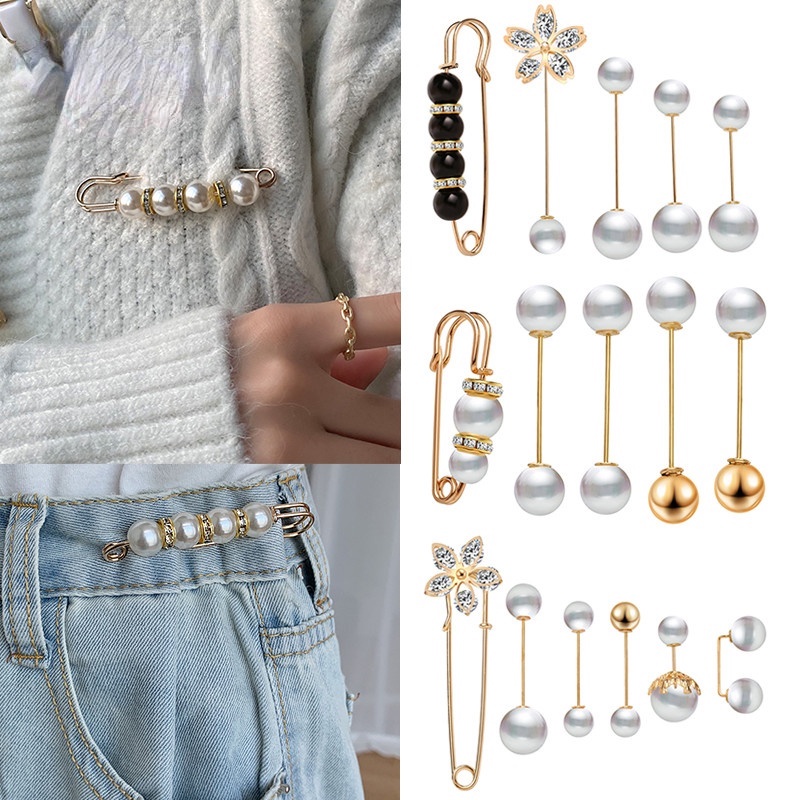 6pcs / set Bros pin Bentuk Bunga butterfly Aksen Mutiara Dan Berlian Imitasi Untuk Hadiah