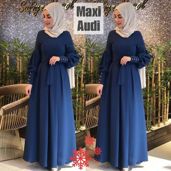GAMIS PESTA MEWAH ROSSAE JAQUARD IMPORT / BAJU MUSLIMAH PESTA MAXI AUDI NAVY [Gamis 0100] SJQ  37TRI