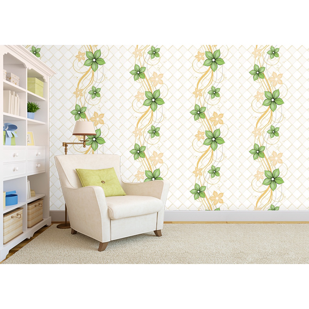 ( BAYAR DITEMPAT ) - PAKET WALLSTIKER ( DAPAT 5ROLL) WALLPAPER STIKER DINDING BAHAN PVC PREMIUM HIGH QUALITY MOTIF BUNGA HIJAU / BUNGA MERAH / BUNGA HITAM MODERN BEST SELLER ( BUY 4 GET 1 FREE ) - CY1074