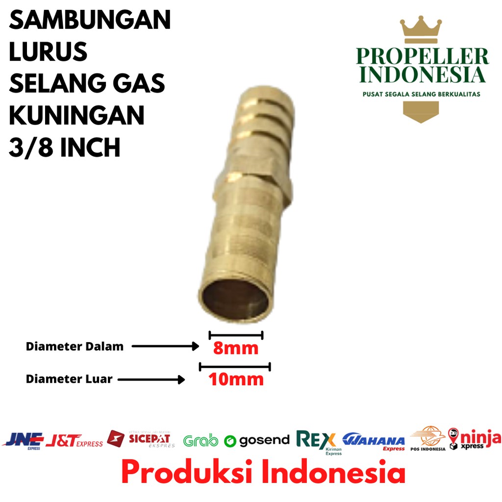 Sambungan Lurus Selang Gas Kuningan 3/8&quot; Neple Kuningan 2 Cabang 10mm