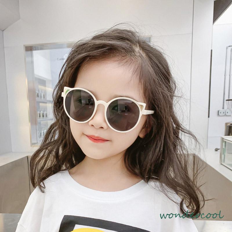 Anak-anak Lucu Bentuk Gadis Fashion Bingkai Bulat Kacamata Perlindungan UV-Won