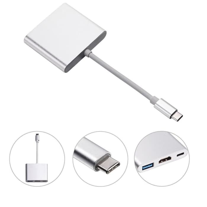 Kabel Converter Adaptor Extention Type C 3.1 to HDMI/HUB USB/Type C 3 in 1 - Putih