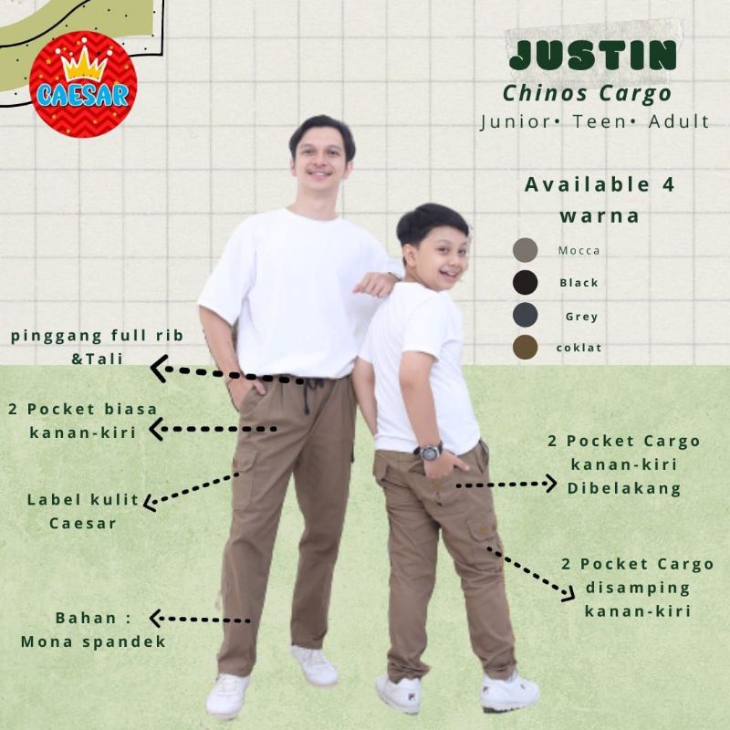 Celana Cargo | Celana Panjang Pria Anak Remaja model Chinos Justin Caesar