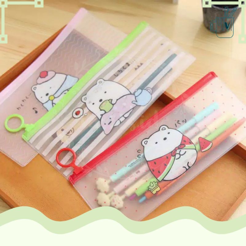 

Tempat Pensil | Kotak Pensil | Pencil Case White Bear Zipper Transparan