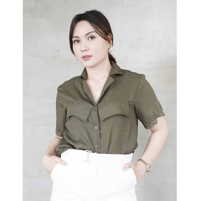 Marlen Crinkle Shirt Atasan Kemeja Wanita