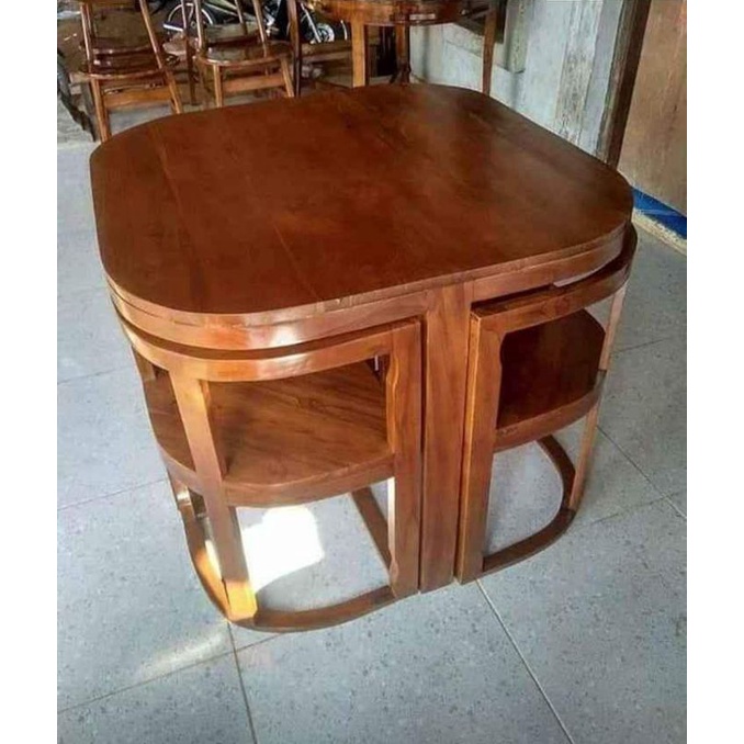 meja makan bundar, kursi makan bundar, kursi makan minimalis, meja makan jati,
