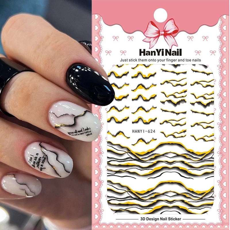 1 Lembar Stiker Kuku Desain Garis Gelombang Geometris Warna Emas Untuk Dekorasi Nail Art