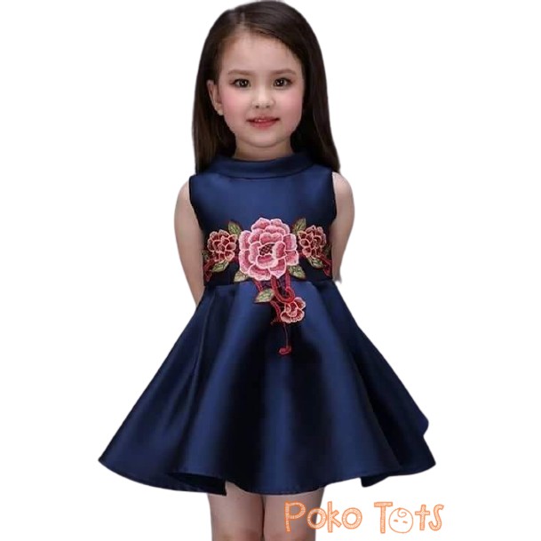 Mitun 100 110 120 130 140 160 Dress Navy Anak Flower Pesta Bunga