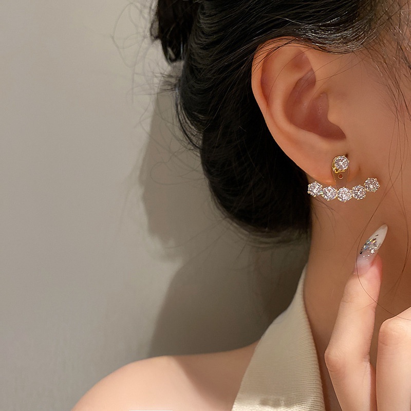 Anting Stud Kristal Melengkung Warna Emas Gaya Elegan Untuk Aksesoris Perhiasan Wanita