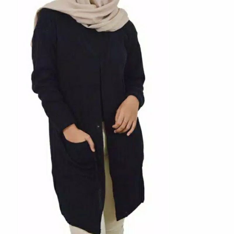 DISCON!!CARDIGAN RAJUT WANITA /LONG CARDIGAn BELLE /CardIgan Oversize /Cardigan Outer wanita /discon-Hitam