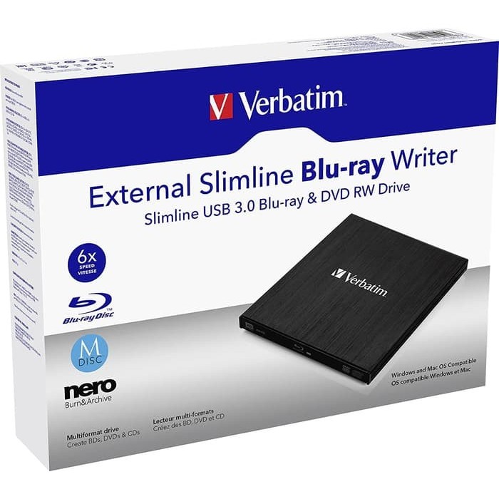 Verbatim External Slim USB 3.0 Blu-ray Laptop PC DVD CD DVD RW Writer