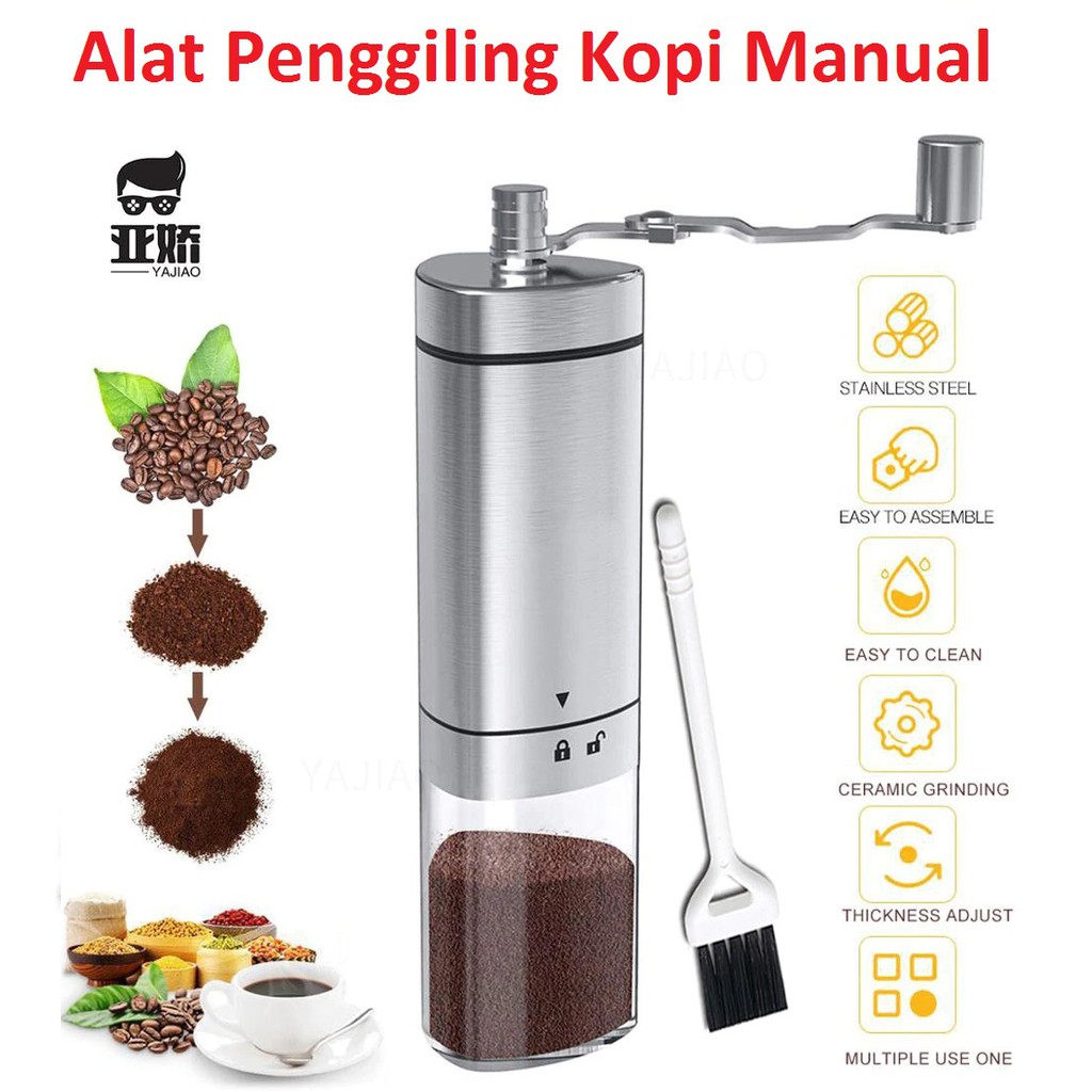 Alat Penggiling Kopi Manual Coffee Grinder Portable - Yajiao EC03 - Silver