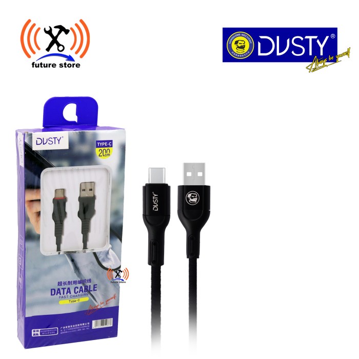 DUSTY S03 TYPE-C Kabel Data - Fast Charging 2A Android  Xiaomi Samsung Kabel Panjang 2 Meter Black O