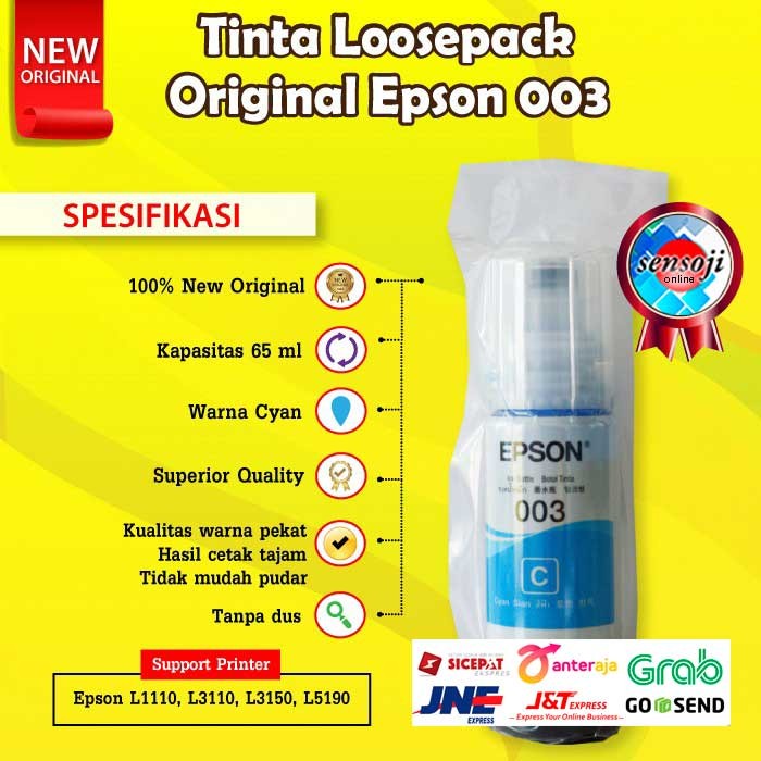 Stok Terakhir Tinta Epson Black 003 C13T00V199 Tinta Printer L1110 L3110 L3150 ORI - Biru Murah