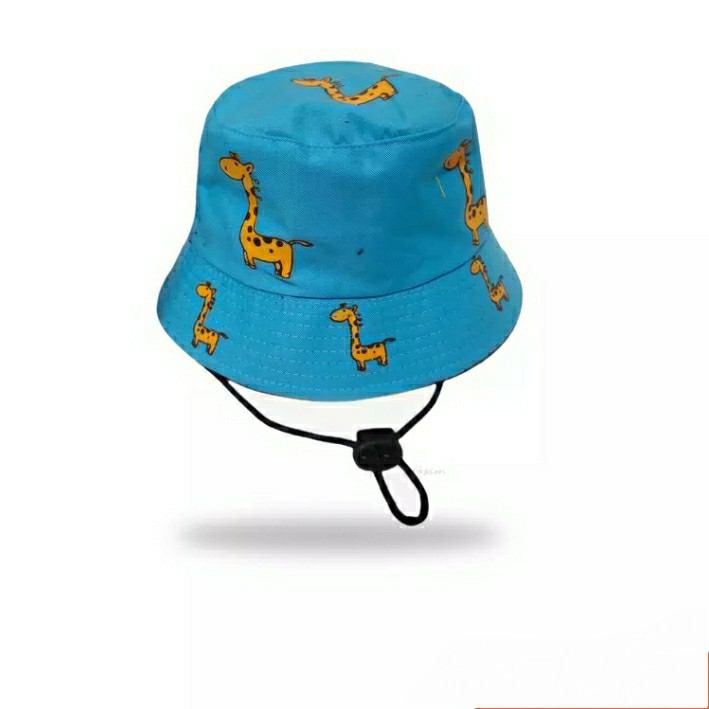 Bucket Anak Tali Sablin Jerapah// Bucket Anak Sablon Jerapah// Topi Bucket Anak Sablon kartun Ada Talinya// PURANGSAKATO_SHOP.