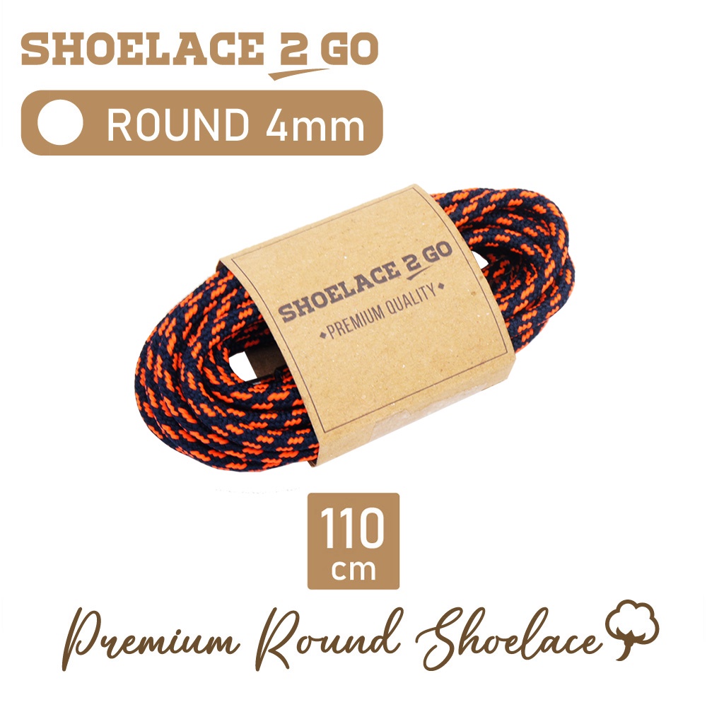 SHOELACE 2 GO PREMIUM TALI SEPATU MOTIF BULAT ROUND N1 NAVY WITH ORANGE STRIPES - 110CM