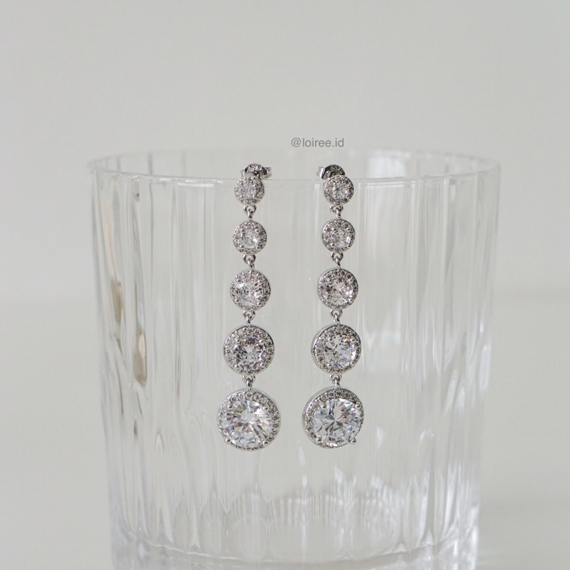 CAMERON | Wedding Collection - Zirconia Round Dangle Bridal Stud Earrings - Anting Wanita