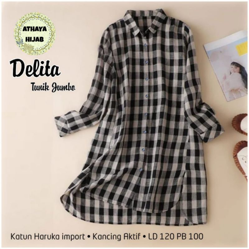 Betha Tunik/Atasan/Top Delita Square Tunik Kekinian Motif Kotak-Kotak Hitam Wanita Terbaru Allsize B