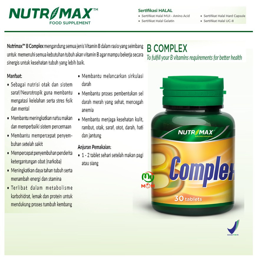 [BPOM] Nutrimax Vitamin B Complex Isi 30 Tablet / Vitamin Penambah Nafsu Makan B Komplek / MY MOM