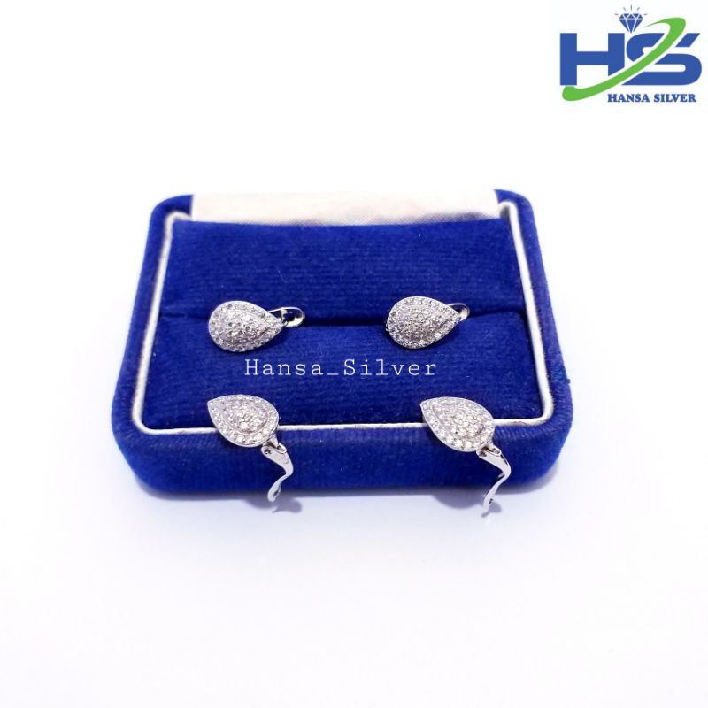 Anting Jepit Perak Asli Silver 925 Lapis Emas Putih Model Daun - Perhiasan Perak Wanita