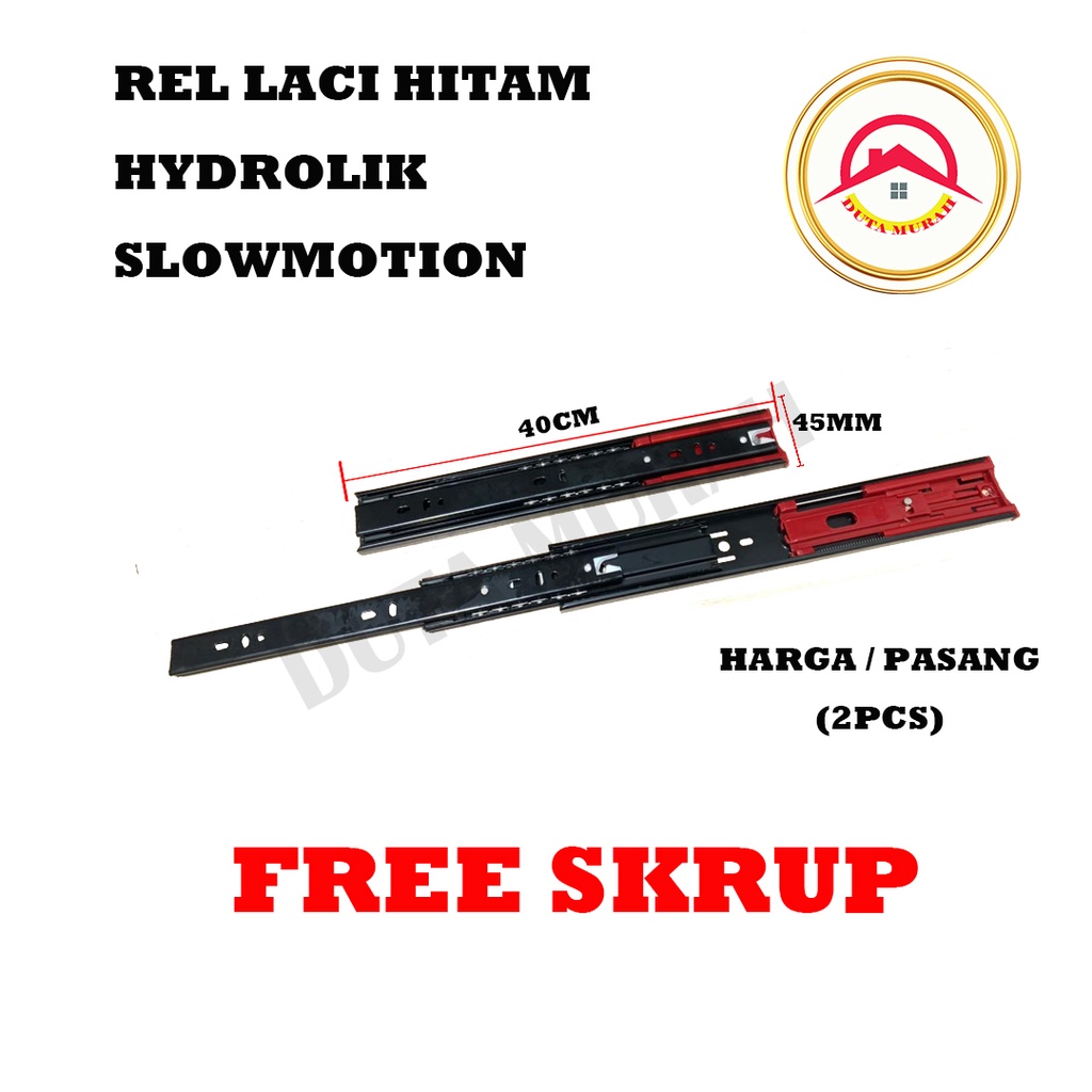 Rel Laci 40 cm Double Full Extension Slow Motion SM BM Soft Close 4.5 cm (1 SET) , FREE SKRUP