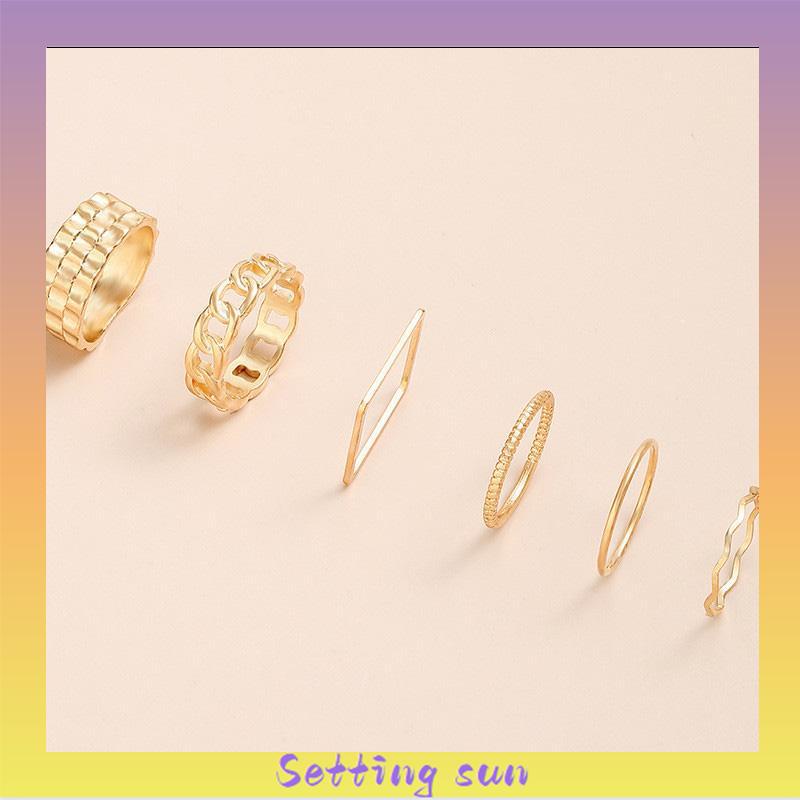 4pcs / Set Cincin Jari Telunjuk Bentuk Geometris Gaya Retro Untuk Wanita TN