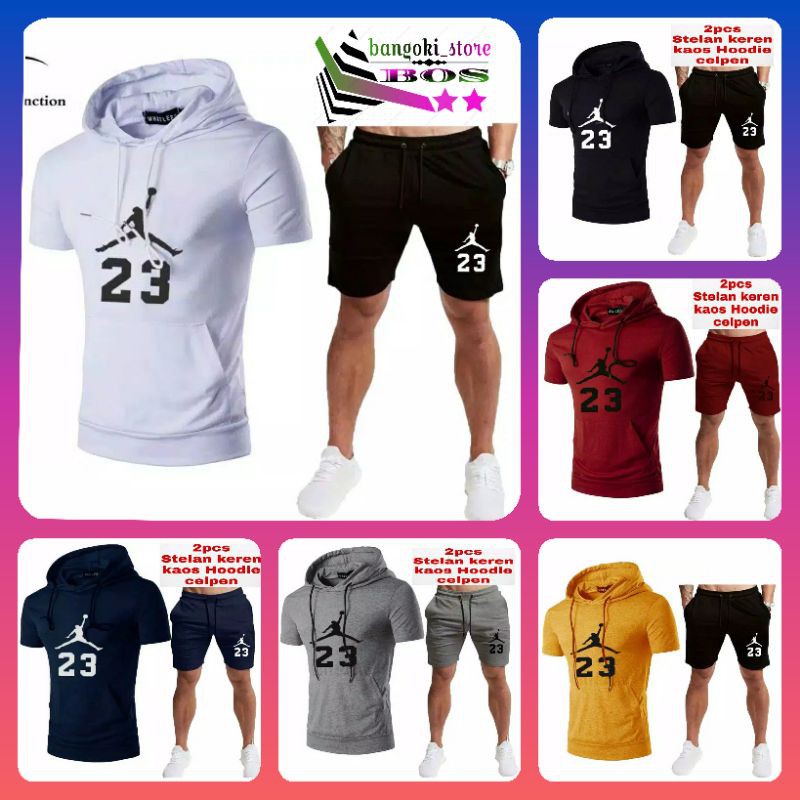 [BOS13] STELAN HOODIE DAN CELANA PENDEK PRIA/HOODIE STELAN PRIA/BAJU KAOS HOODIE 23 ALLSIZE KEREN