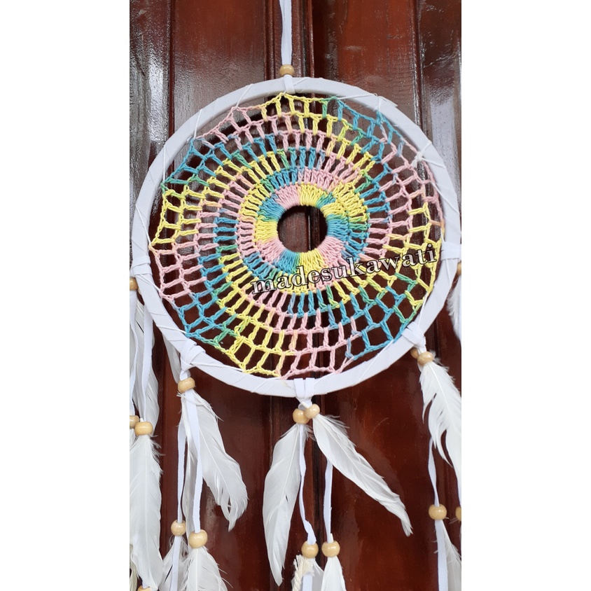 Dream catcher sulam diameter 22cm dekorasi gantungan hiasan bulu ayam