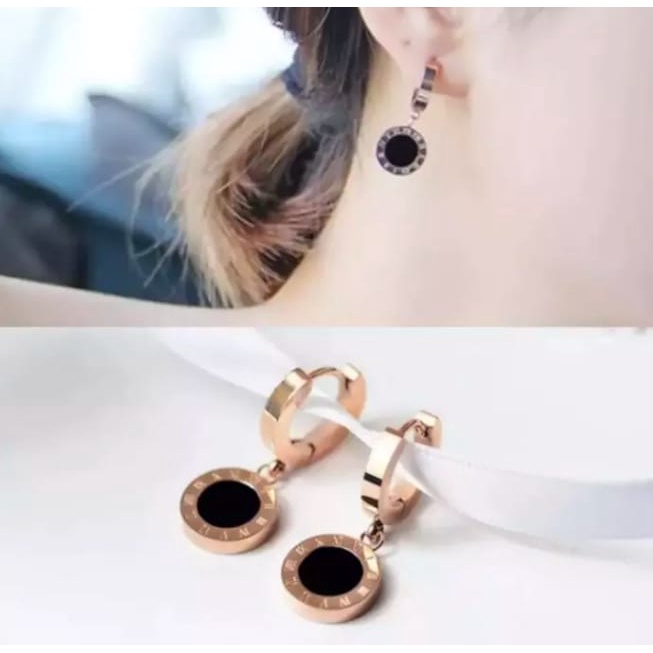 anting jepit titanium bulat hitam fashion korea asli titanium