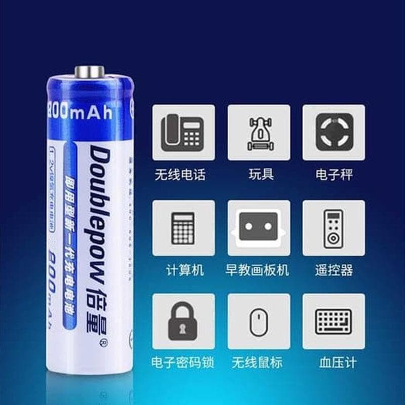 DOUBLEPOW Baterai Alkaline Rechargeable AA 800mAh 2 PCS