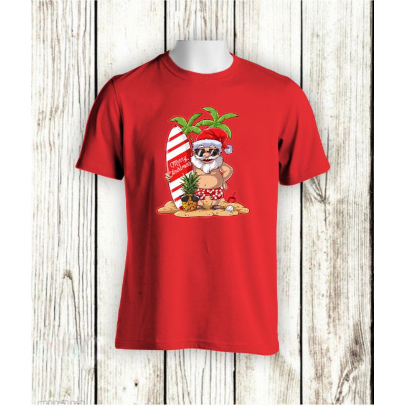 KAOS NATAL SANTA CLAUS HOLIDAY liburan di pantai MERRY CHRISTMAS BAJU TSHIRT BAJU KELUARGA