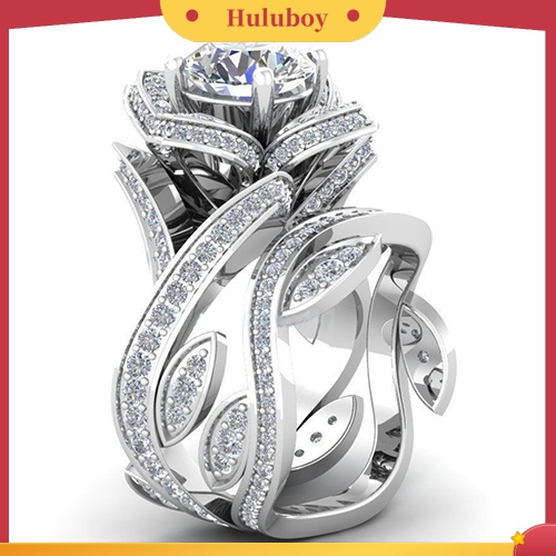 Hu Hu Hu Hu Hu Alat Bantu Pasang Kacamata♡ Cincin Knuckle Wanita Desain Bungadaun Hias Zircon Gaya Romantis Berkilau Untuk Pestapernikahan