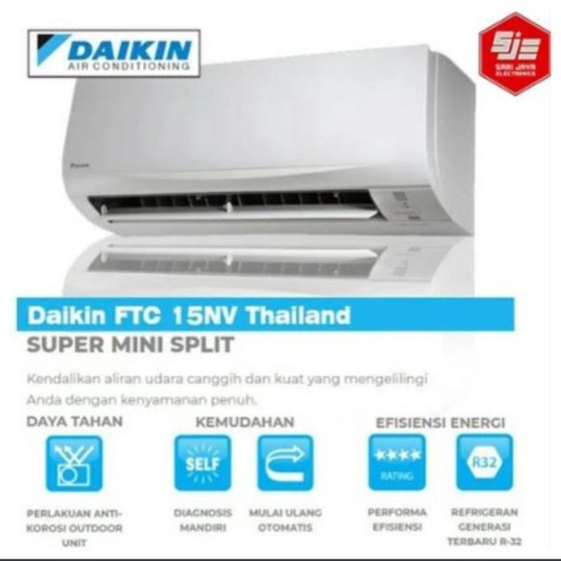 AC DAIKIN 1/2 FTC-15NV14 Standart THAILAND R32 + Instalasi pemasangan