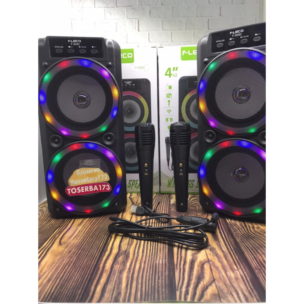 Spekaer MP3 Boombox Fleco F-6582 LED bonus mic bisa karauke dan Bluetooth