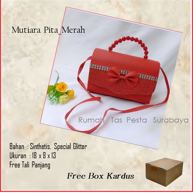 Tas Kondangan,Tas Gliter,Tas Cantik,MTiara Pita_Merah