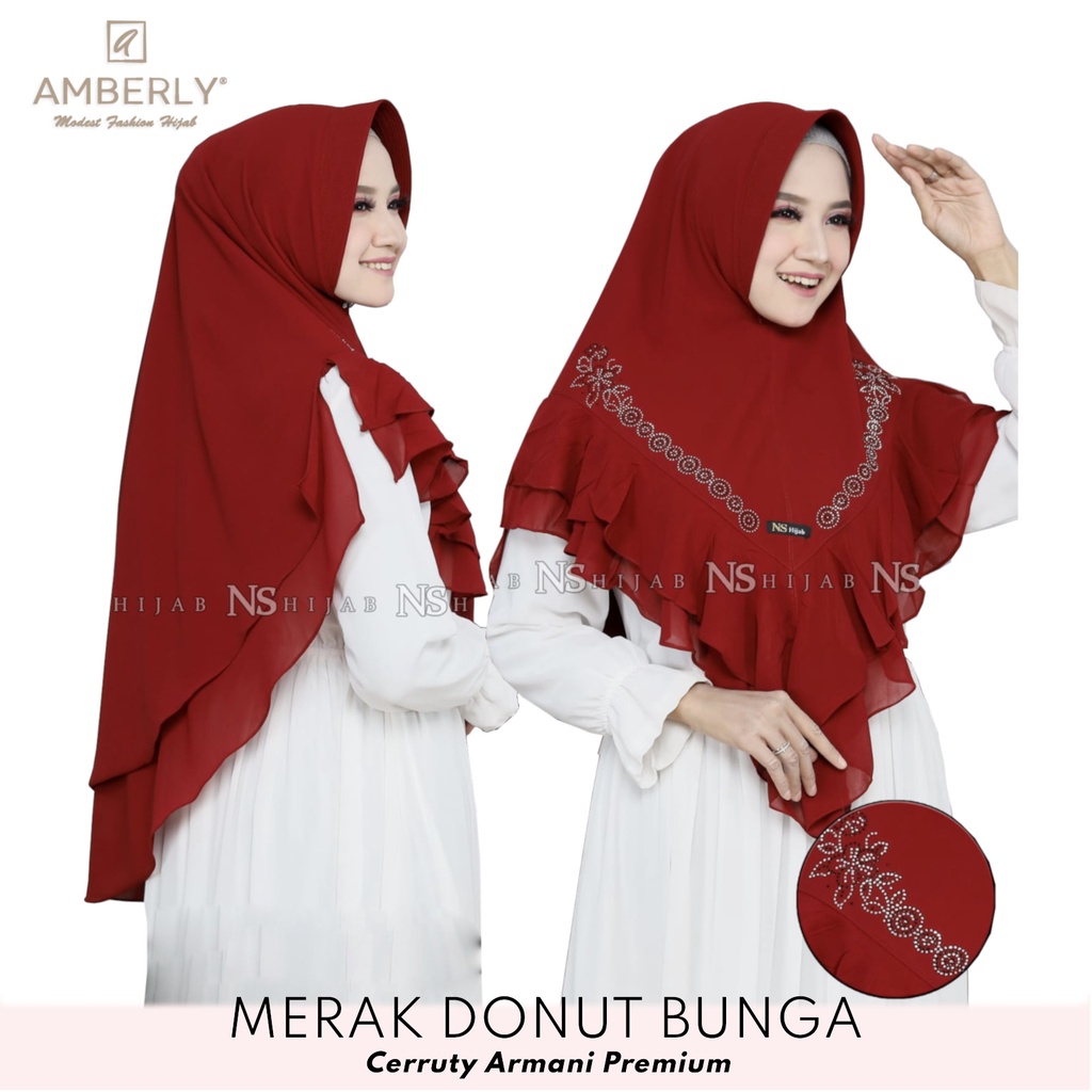 AmberlyHijab Merak Donut Bunga Hijab Instan Seruti Jumbo Bahan Ceruty Armani Premium