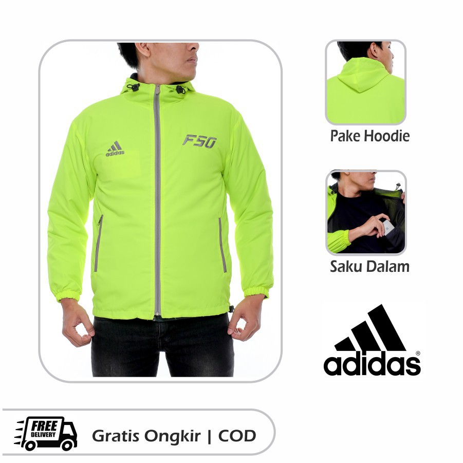 Jaket Running / Jaket Parasut Adidas Outdoor Tracker F50 Stabilo Strip Abu