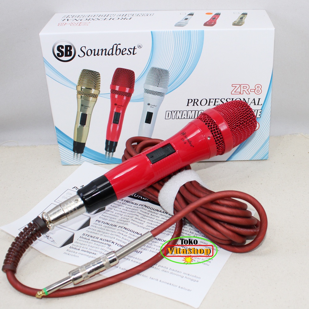 MICROPHONE SOUNDBEST ZR-8 MERAH MIC KABEL VOKAL MIK ASLI PROFESIONAL