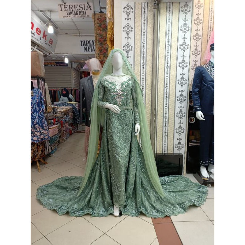 gaun pengantin span slim mewah full payet warna wardah harga murah