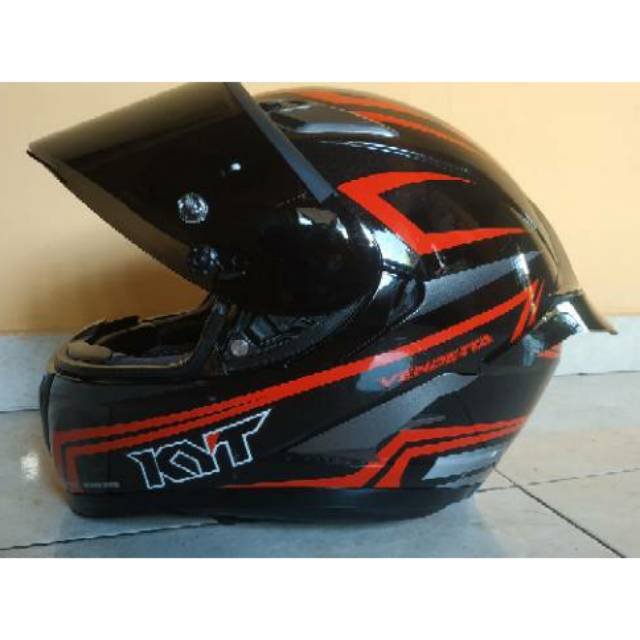 Helm kyt vendetta 2 carbon red fluo paket Ganteng