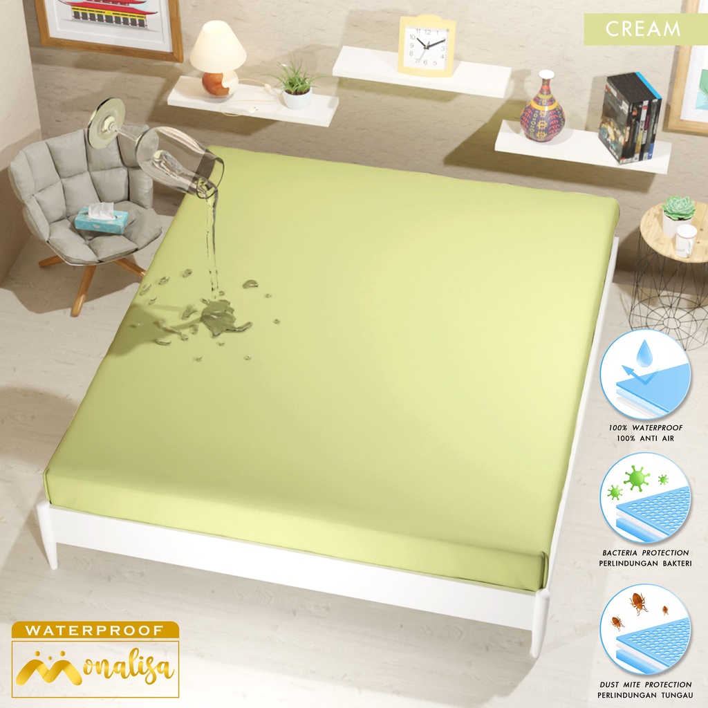 RC Sprei Monalisa Waterproof QUEEN T.20 Uk. 160x200 cm Tanpa sarban+sargul-HIJAU 160