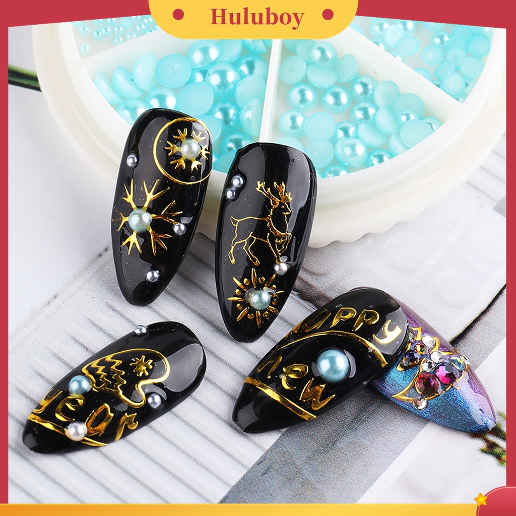 Huluboy Huluboy♡ Mutiara Imitasi Setengah Lingkaran 3D Aneka Warna Untuk Dekorasi Manicurenail Art DIY