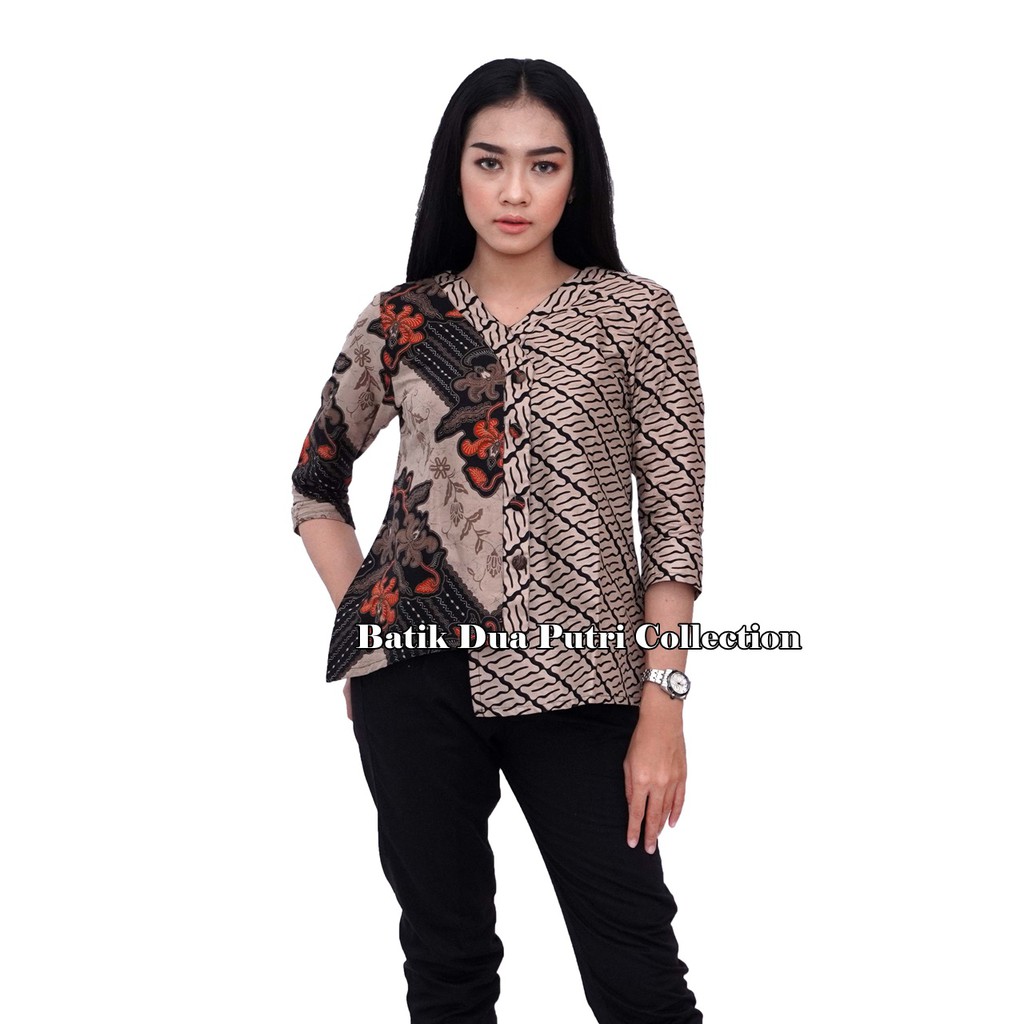 Couple Batik Atasan Wanita Kemeja Batik Pria Cokmud Oren By Batik Dua Putri Collection